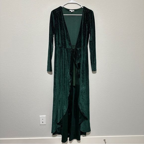 Baltic Born Velvet Wrap Maxi Dress Womens Small Emerald Green Long Sleeve Glam - Picture 1 of 9